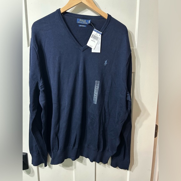 Polo by Ralph Lauren Men's Navy Blue V-Neck Prima Cotton Sweater - Picture 1 of 5